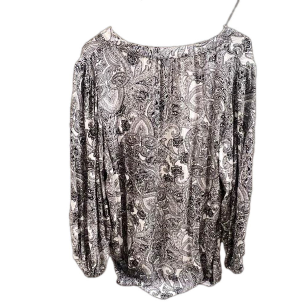 Studio Floral Paisley Long Sleeve Blouse Shirt Size L Black White Women - Picture 2 of 7